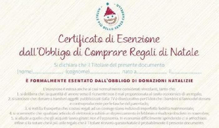 "Certificato di esenzione dall'obbligo di comprare i regali di Natale"