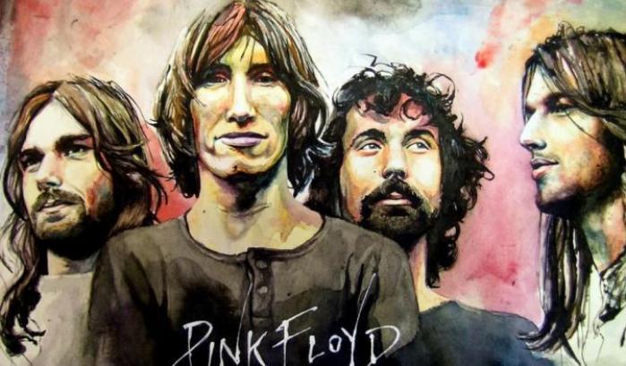 Un disegno che ritrae i  Pink Floyd dei primi anni d'oro