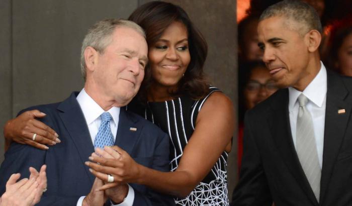 George Bush e Michelle e Barack Obama