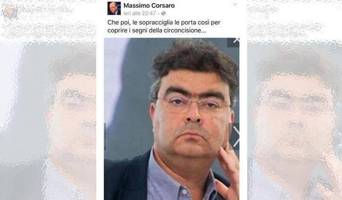 Il post offensivo di Massimo Corsaro etichettato come "antisemita" sopra la foto di Emanuele Fiano