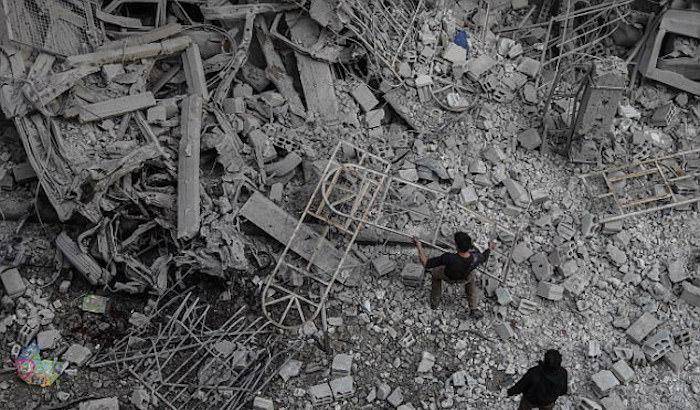 Una foto delle aree bombardate