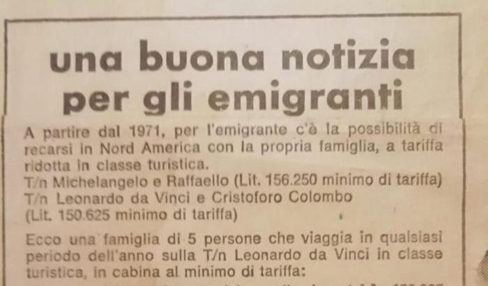 Un vecchio ritaglio di giornale ricorda quando a migrare eravamo noi