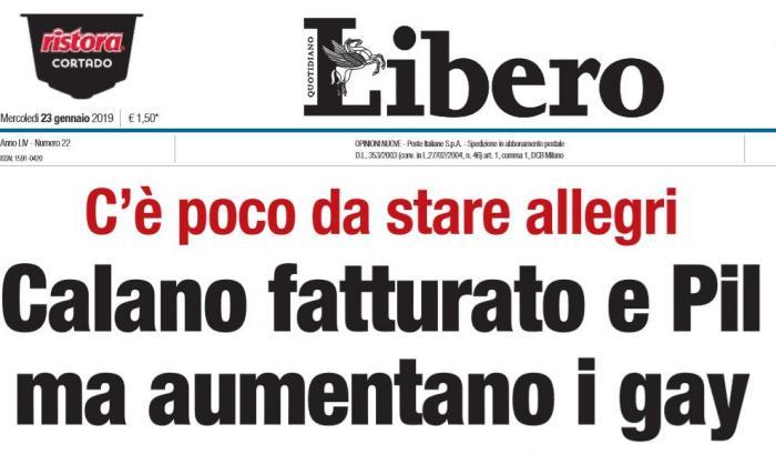 Libero dopo il razzismo, l'omofobia: "Cala il pil ma aumentano i gay"