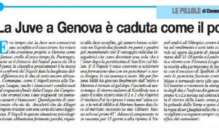 "Il Roma" pubblica il titolo più cinico della storia: "La Juve a Genova è caduta come il ponte"