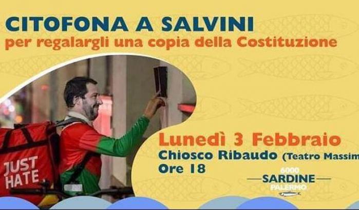 La campagna delle Sardine a Palermo: "Citofona a Salvini per regalargli la Costituzione"