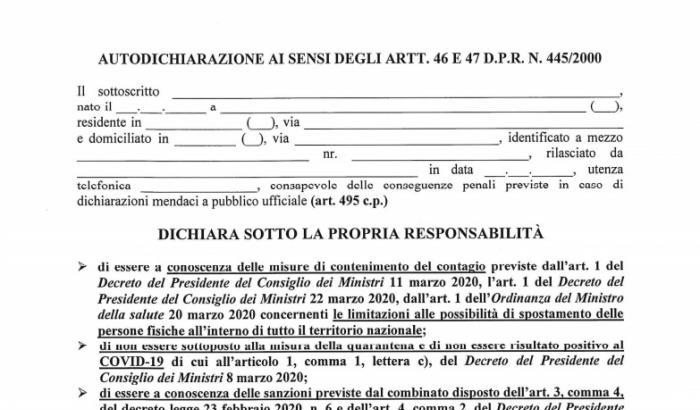 Ecco la nuova autocertificazione da stampare: cosa cambia