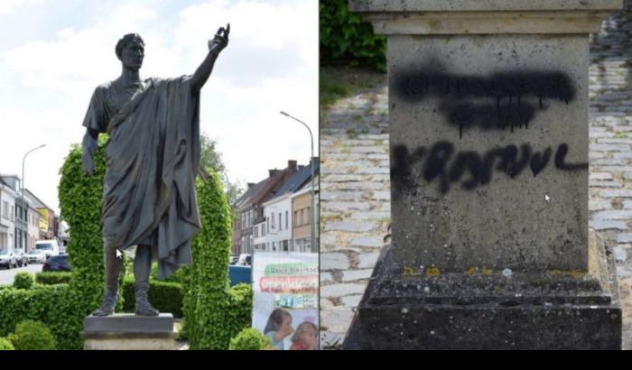 Proteste "sciocche" in Belgio: danneggiata una statua di Giulio Cesare