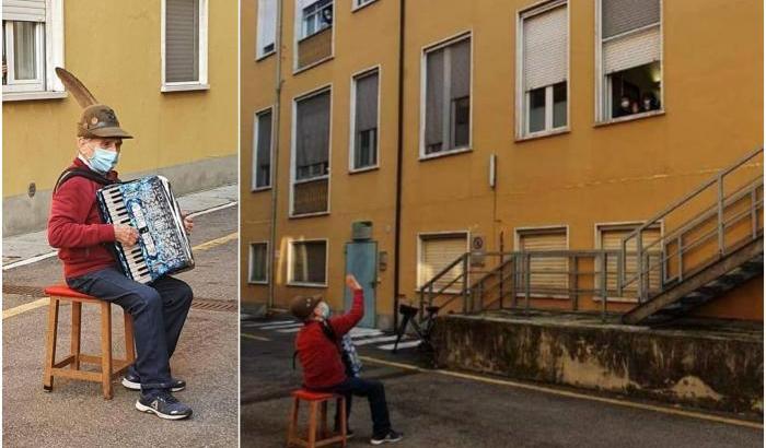 Ricoverato per Covid l'alpino che suonò la fisarmonica per la moglie in ospedale