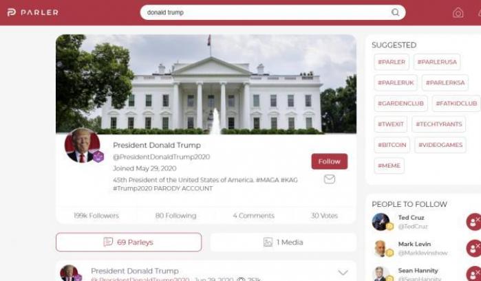 La pagina di Trump su Parler