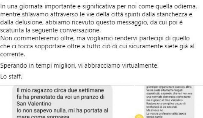La risposta del ristoratore su Facebook