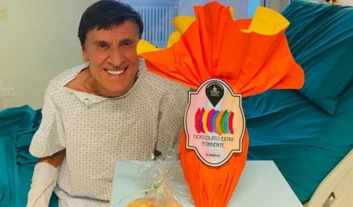 Gianni Morandi in degenza, a Pasqua, al Centro Grandi Ustionati dell'ospedale Maurizio Bufalini di Cesena