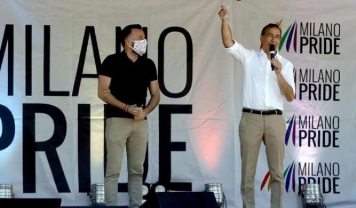 Beppe Sala e Alessandro Zan a margine del Milano Pride all'Arco della Pace