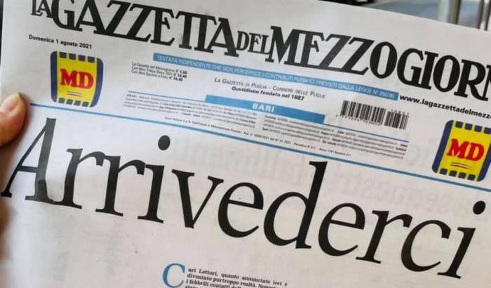 La prima pagina dell'ultima copia della "Gazzetta del Mezzogiorno"