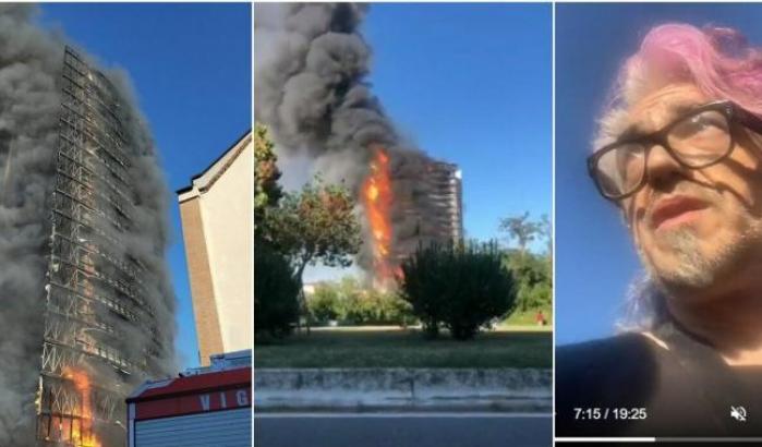 Morgan nella diretta Instagram in cui si vede l'incendio di Milano