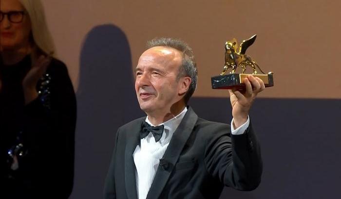 Roberto Benigni con il Leone d'oro