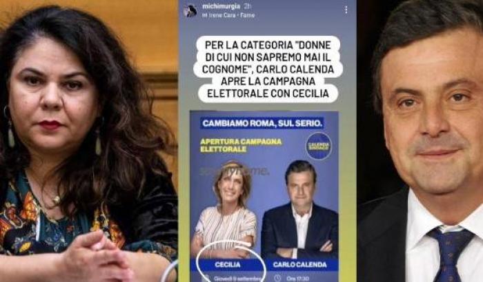 Murgia e Calenda con la locandina incriminata