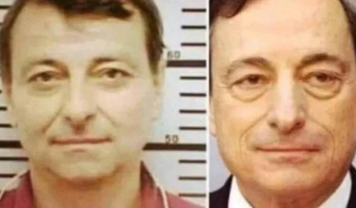 Fotomontaggio che affianca la foto di Mario Draghi a quella di Cesare Battisti