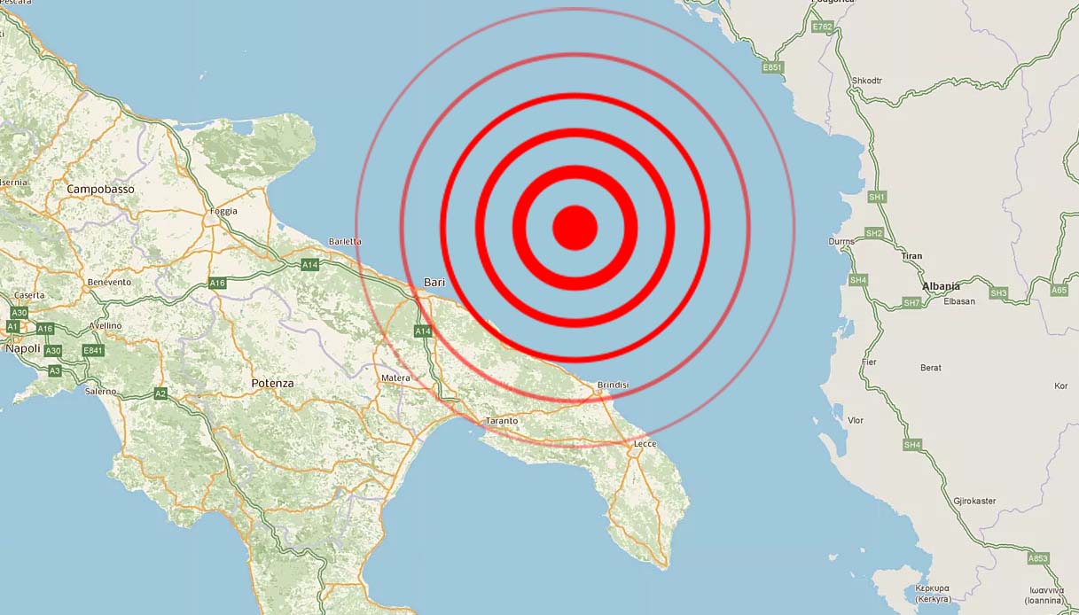 Terremoto di magnitudo 4.7 nel Mar Adriatico, la forte scossa è stata avvertita anche a Bari