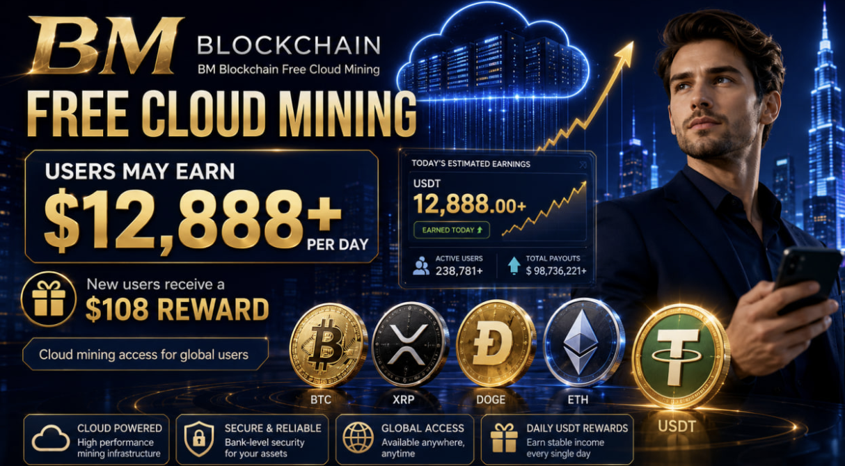 Screenshot 2026-06-09 alle 16.27.04 BM Blockchain: gli utenti potrebbero guadagnare fino a 12.888 dollari o più al giorno, mentre i nuovi utenti idonei ricevono un bonus di 108 dollari alla registrazione.
