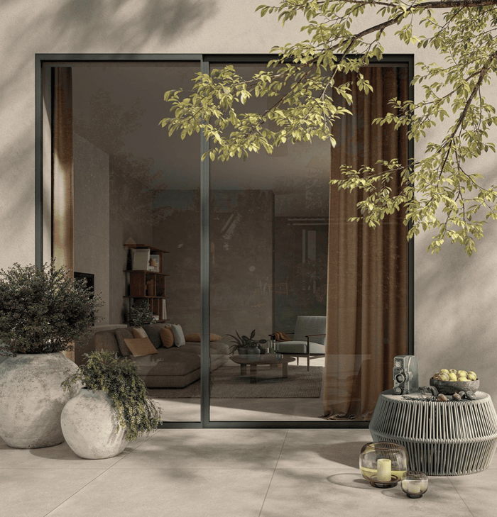 Panaria Ceramica nuova collezione Formula gres effetto cemento per giardino